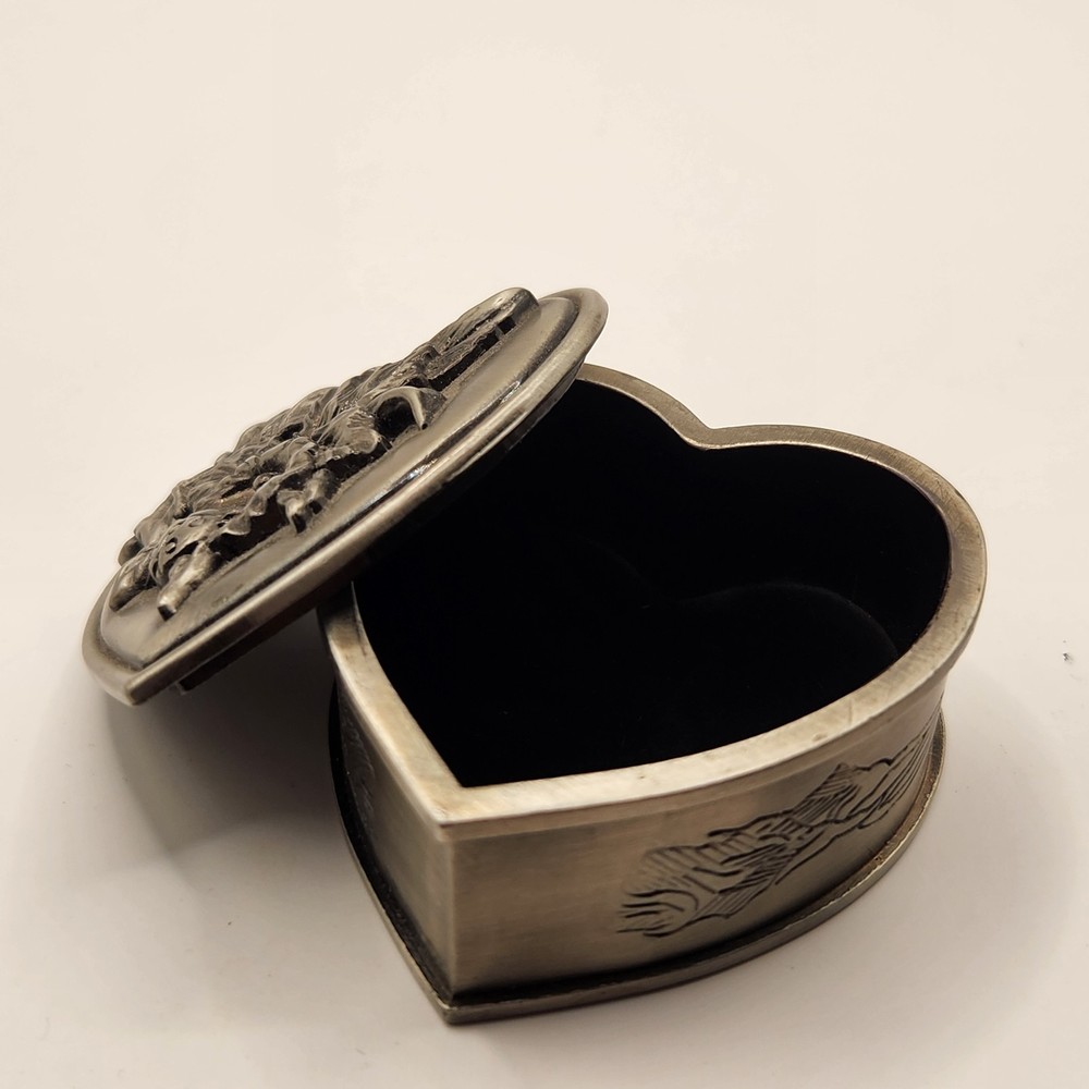 Silver Trinket Box Flower Embossed Engraved Lady Bug Lined