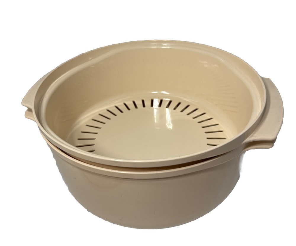 Vintage 4 Piece Tupperware Microwave Stackable Cooker Steamer almond