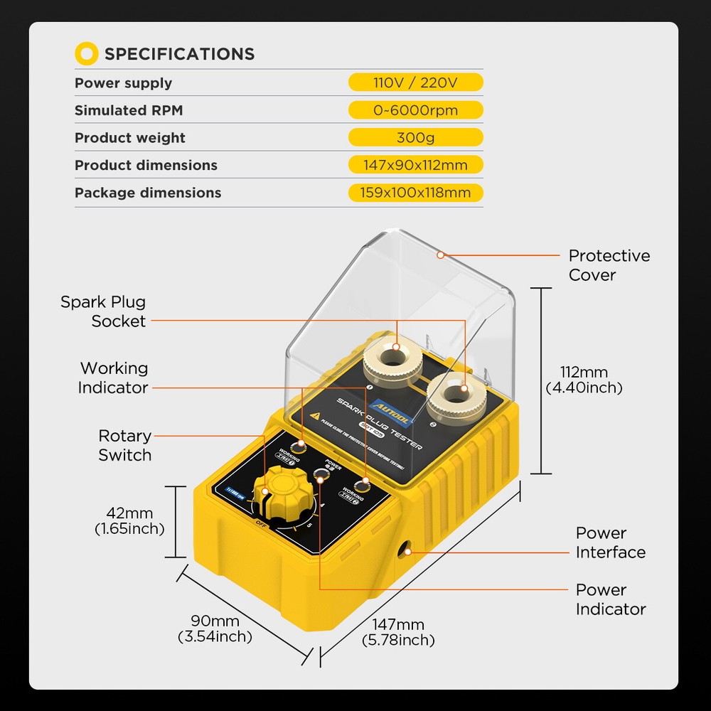Spark Plug Tester Car Engine Ignition Plug Analyzer Adjustable Test Hole Height
