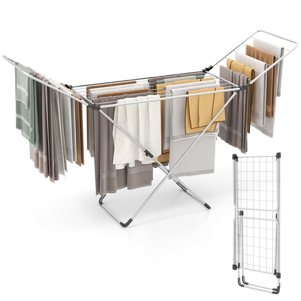Folding Clothes Drying Rack w/ No Assembly Adjustable Wings 20 Drying Rails