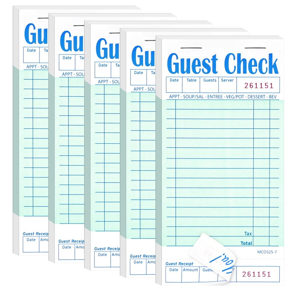 Darcvds 5 Pack Guest Check Books, Server Note Pads for Restaurant, Green Wait...