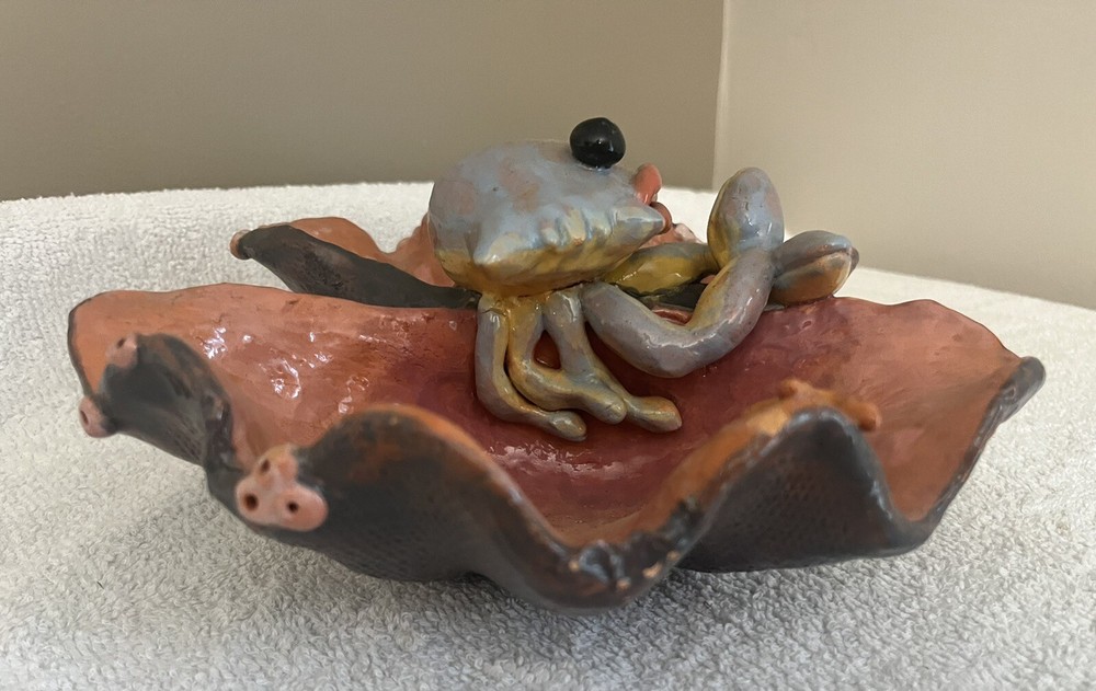 Handmade 2 Section Beach Theme Crab Display Serving Dish 10” wide