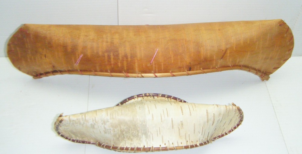 2 Vintage Hand-Made Birch Bark Canoes