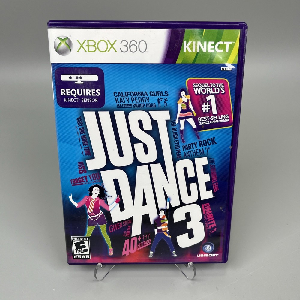Xbox 360 Kinect Sensor 3 Game Bundle Adventures Wipeout & Just Dance 3 TESTED