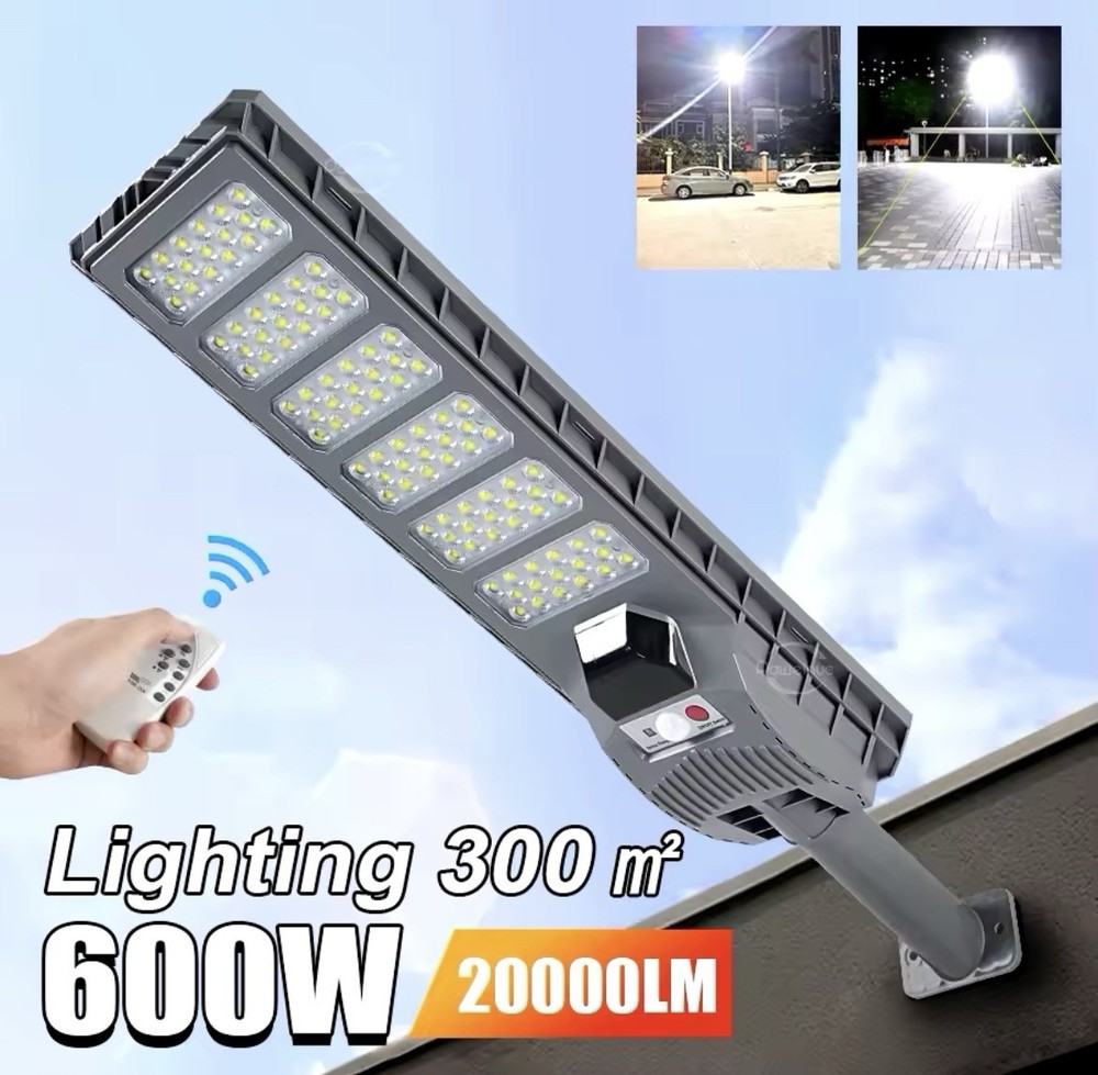 600W Outdoor Solar Lamppost Headlight Human Sensor Waterproof Remote Control