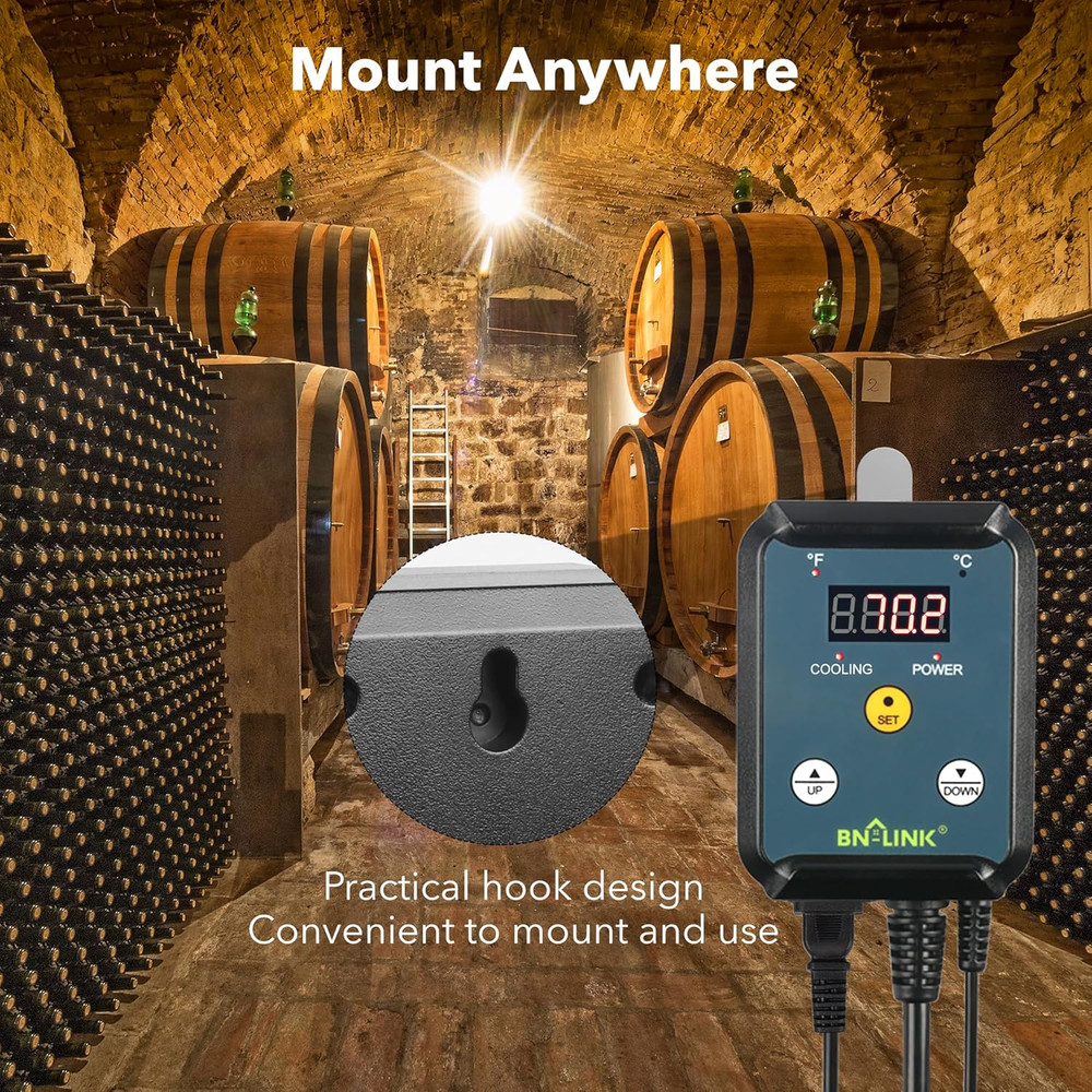 Digital Cooling Thermostat Controller, Temperature Controlled Outlet for Attic F