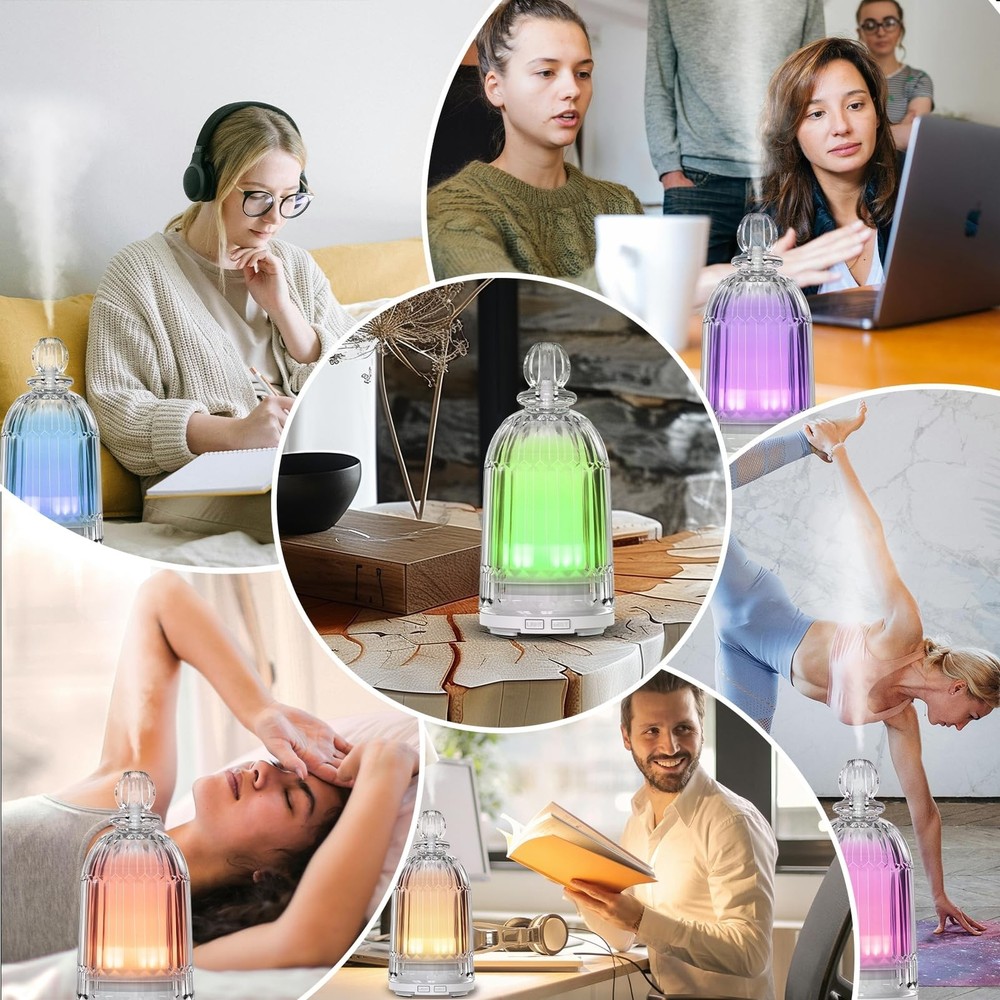Glass Essential Oil Diffuser, Aroma Diffusers with Glass Cover & Pl... Fast Ship