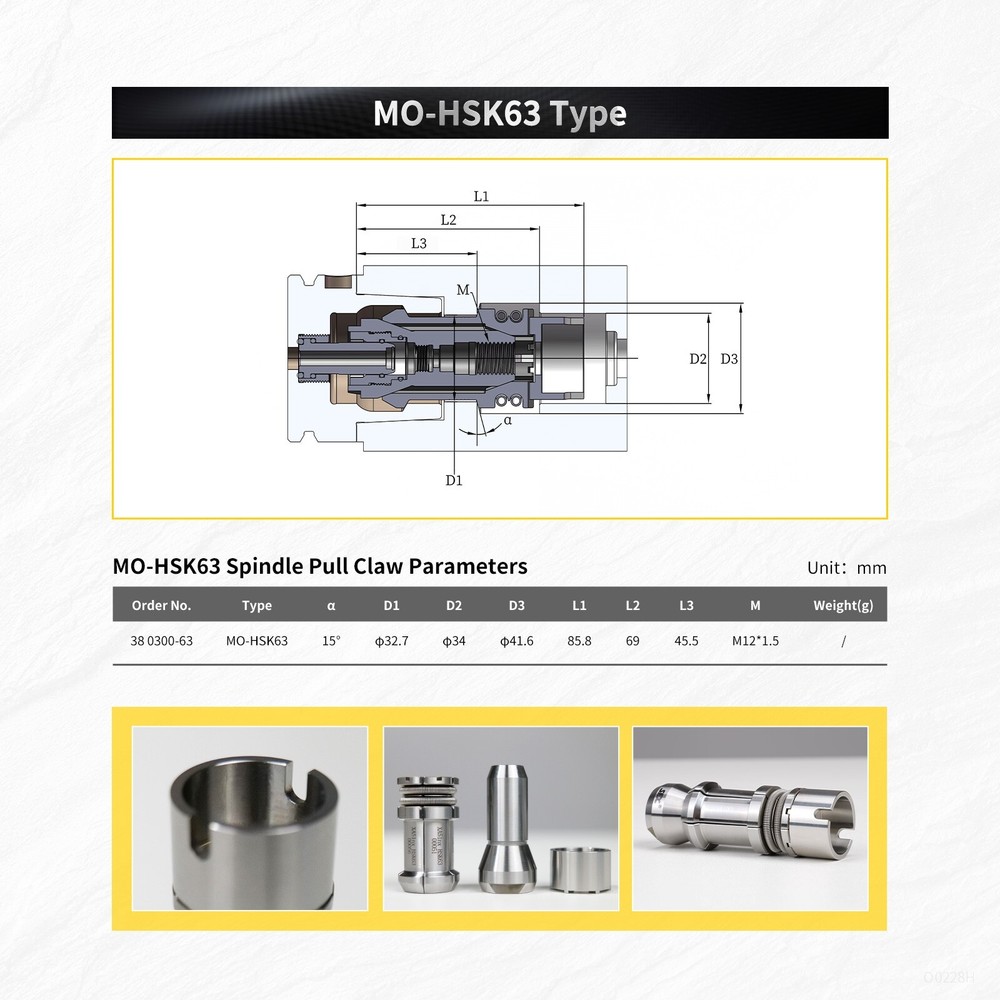 SFX MO-HSK63 Oned-piece Lock Tighter Spindle Pull Claw for HSK 63 Pull Stud