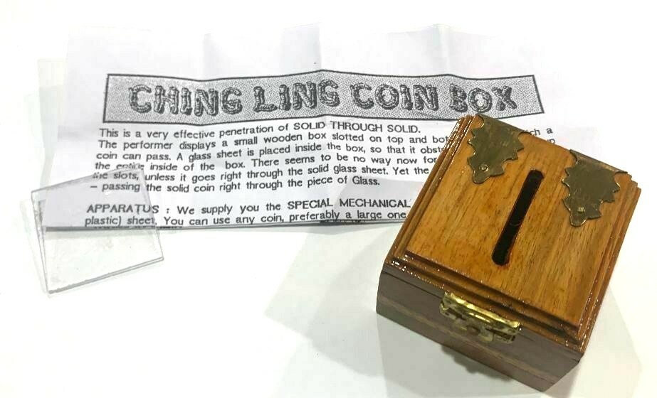 CHING LING COIN WOOD BOX Penetration Through Solid Glass Close Up Magic Trick