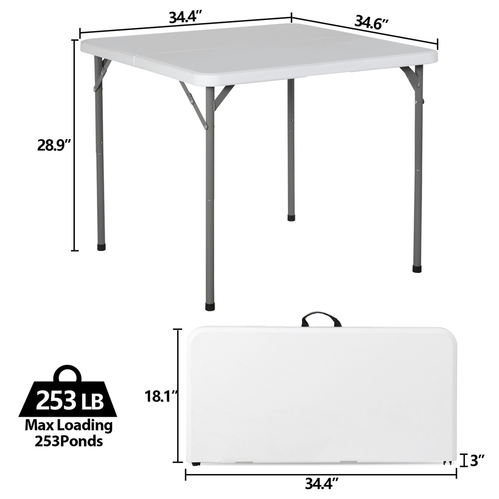 2PCS 34" Fold Half Square Table Bi-Folding Commercial Table for Camping Dining