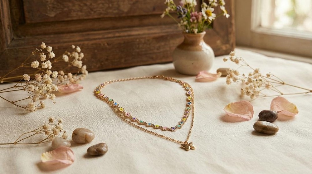 2 Row Multicolor Butterfly Necklace