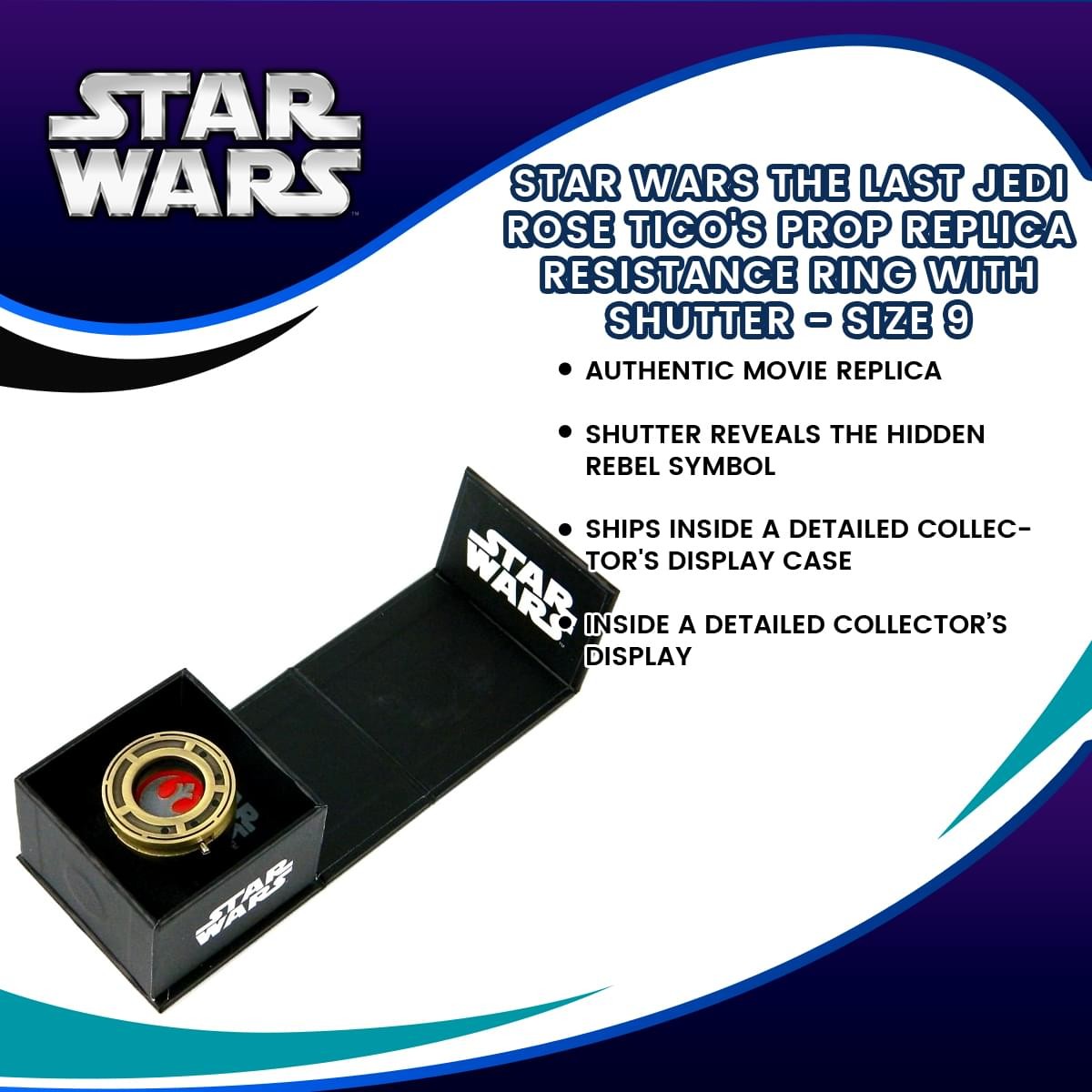 Star Wars The Last Jedi Rose Tico's Replica Resistance Ring with Shutter Size 7
