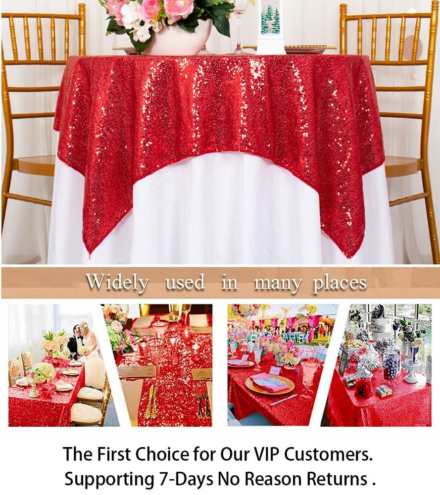 Sequin Tablecloth Square 72''x72'' Red Table Overlay Glitter Tablecloth For Part