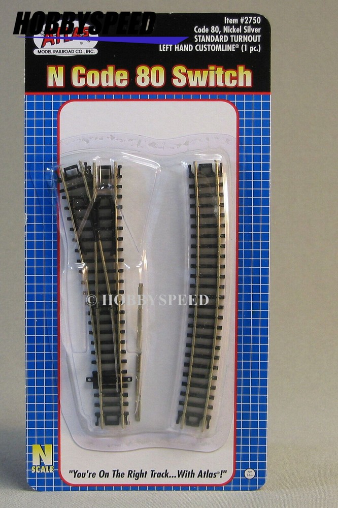 ATLAS N SCALE CODE 80 STANDARD LEFT HAND SWITCH TRAIN TRACK SECTION 19" ATL2750