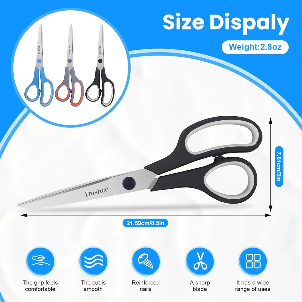 Scissors, Dushco 8.5 Inch Multipurpose Scissors Black, Blue, Grey, Orange
