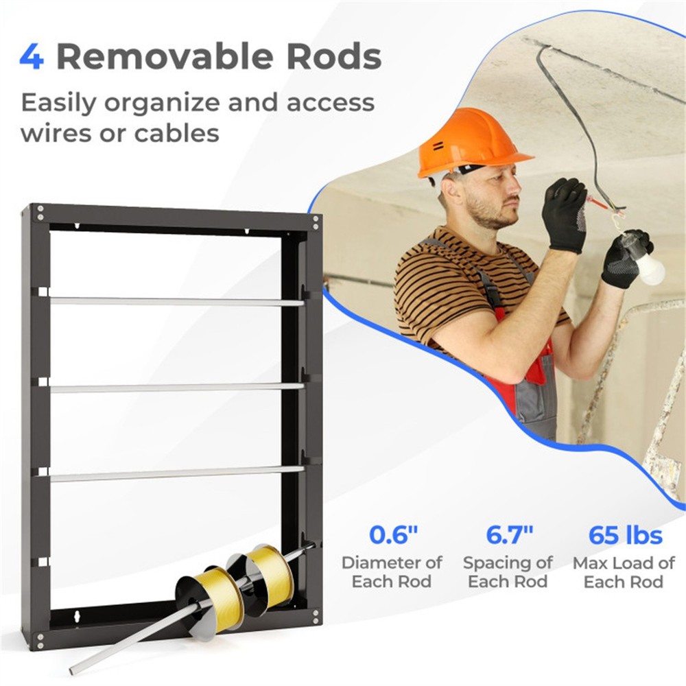 4-Rod Galvanized Metal Wire Spool Rack - Rustproof 65lbs/Rod, Wall-Mounted