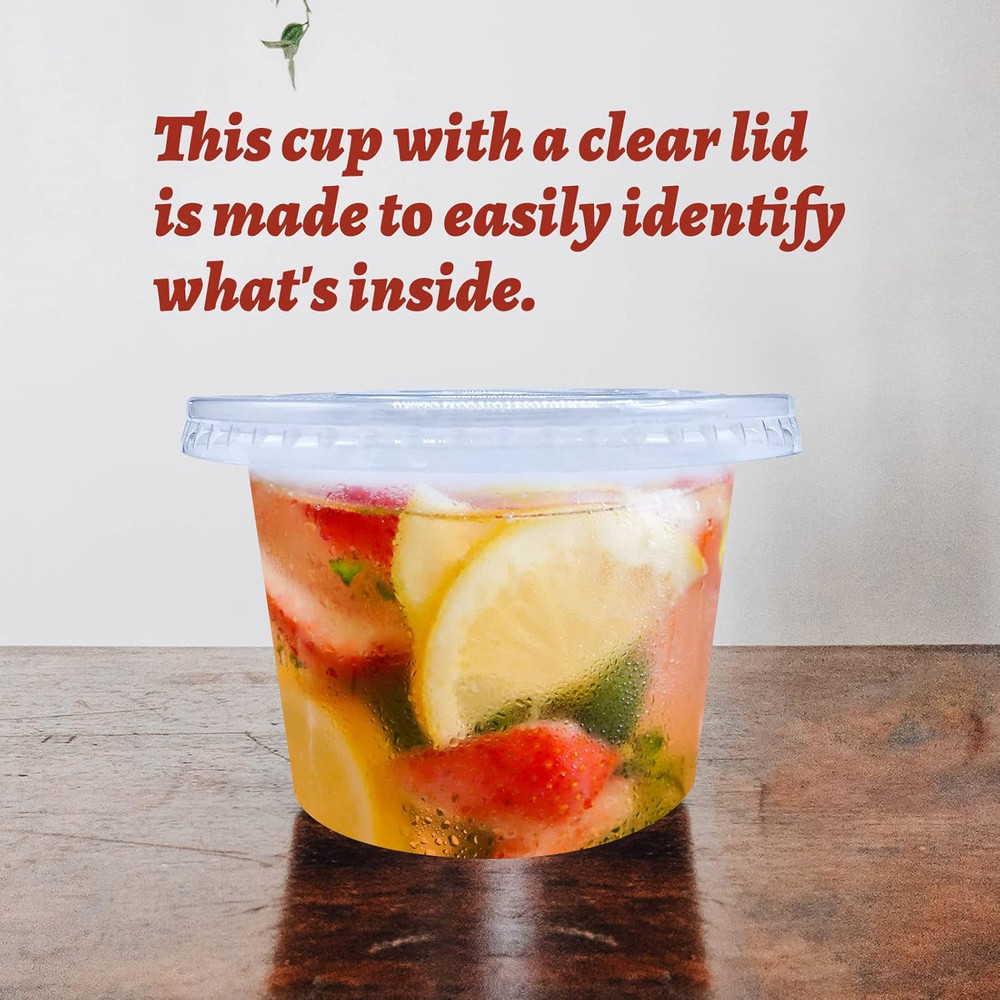 50 Pack 8 OZ Disposable Plastic Cups with Lids,Clear Portion Cups with Flat Lids