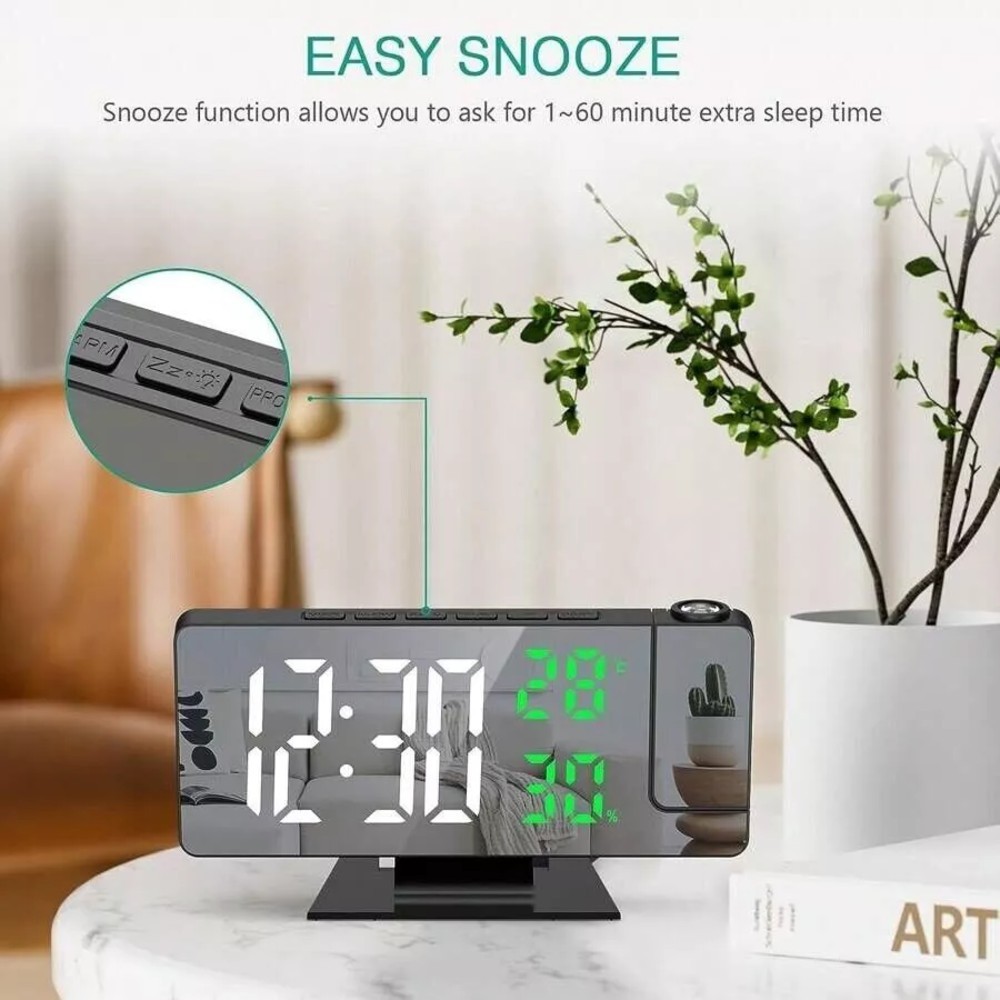 2X LED Digital Projection Alarm Clock with 180° Projector Multifunctional Clock