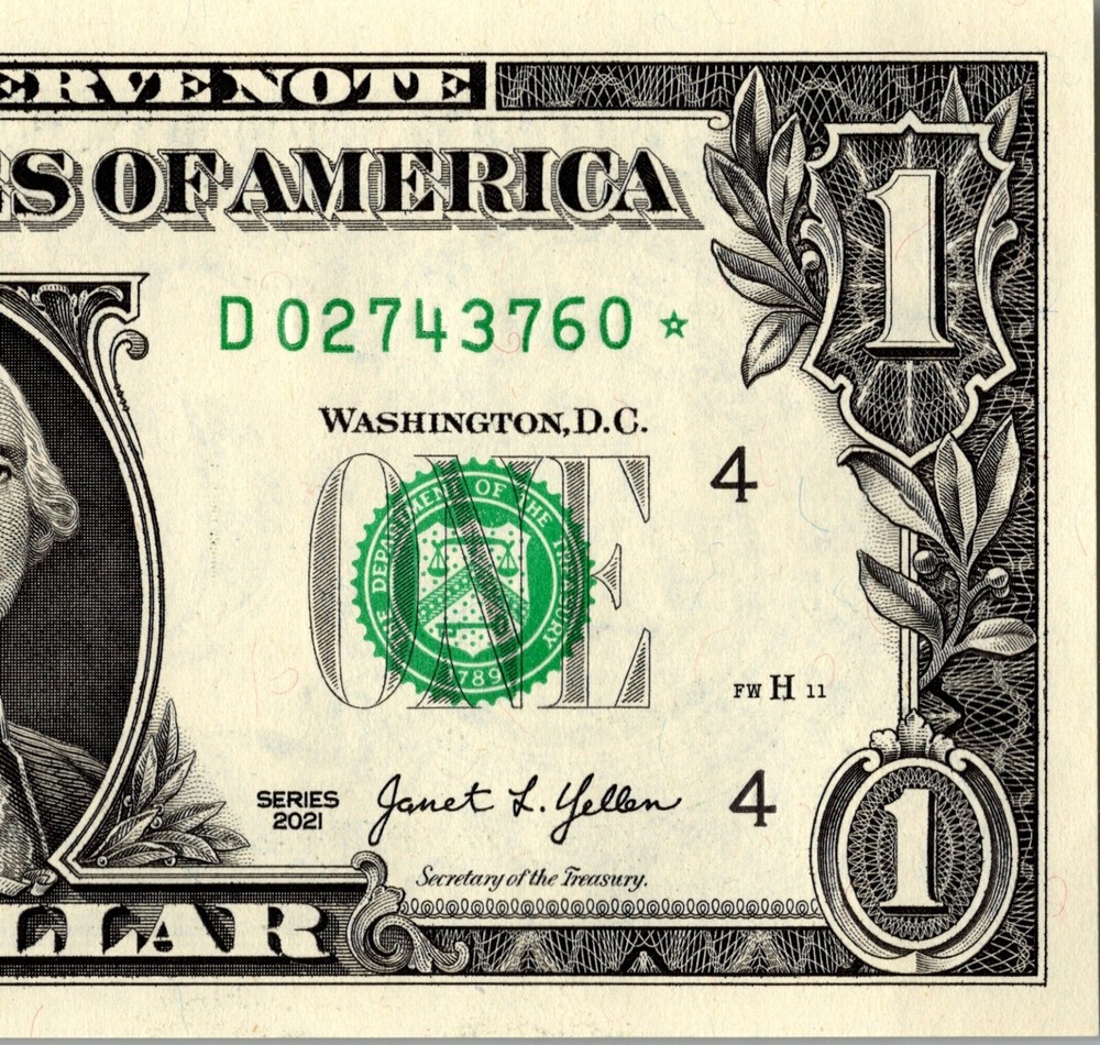 2021 D Star Note One Dollar Bill Regular Run Pack Note D02743760* UNC