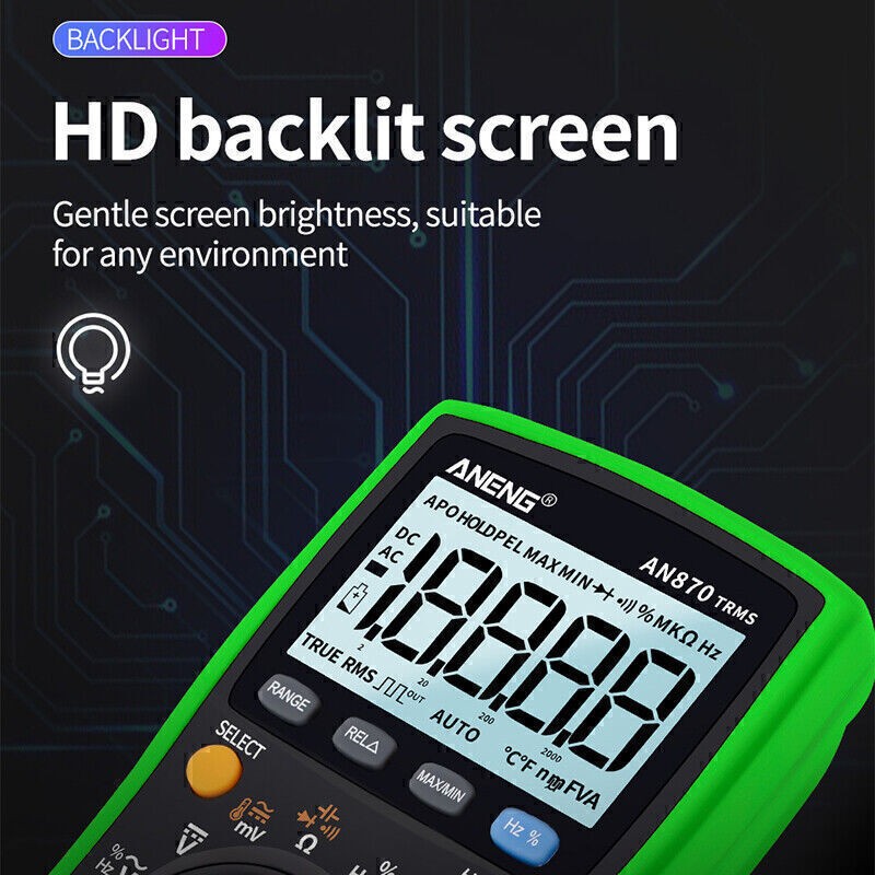 ANENG AN870 Backlight LCD Digital Multimeter AC/DC Voltage DC/AC Current Tester