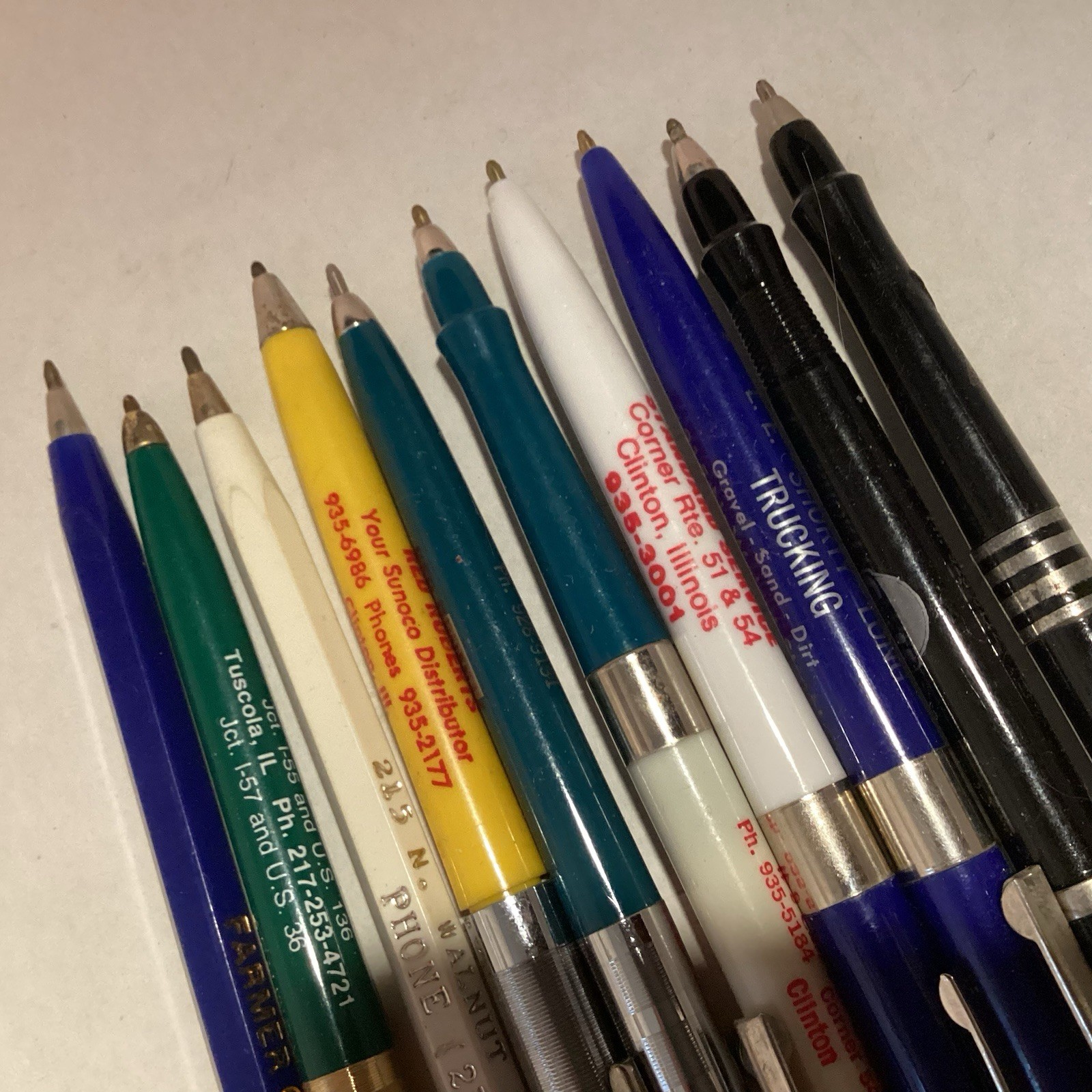 VINTAGE 1970'S ADVERTISING PENS GAS & OIL AND TRUCKING FROM ILLINOIS LOT OF 10