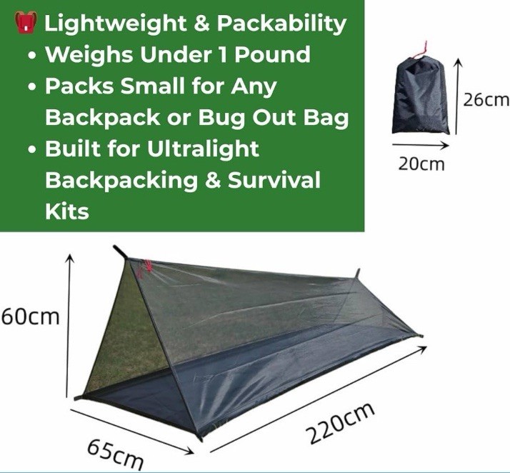 Brand New VITAL Gear Ultralight Bug Bivy Backpacking Shelter - Hunting - Go Bag