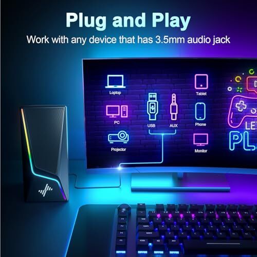 NYLAVEE COMPUTER SPEAKERS PC 6 LIGHTING MODES USB POWERED SK400 - BLACK