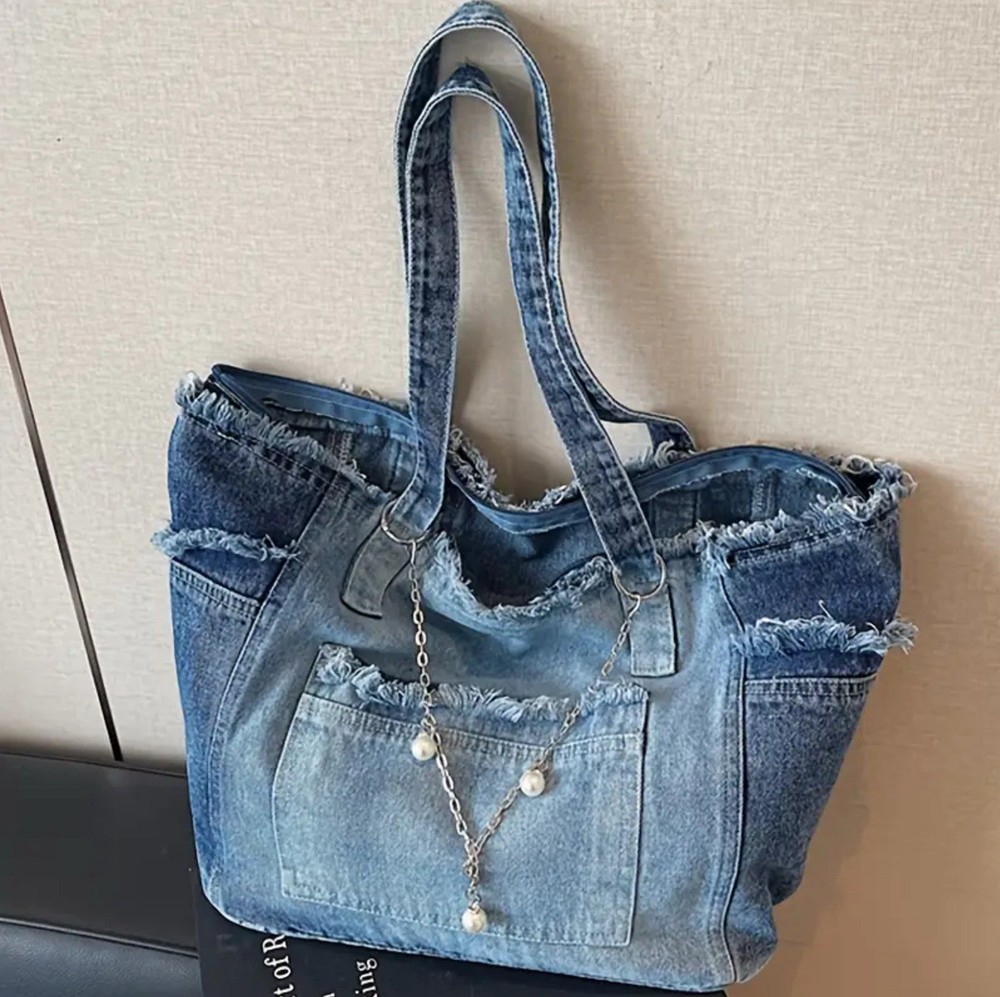 Blue Denim Large Shoulder Bag