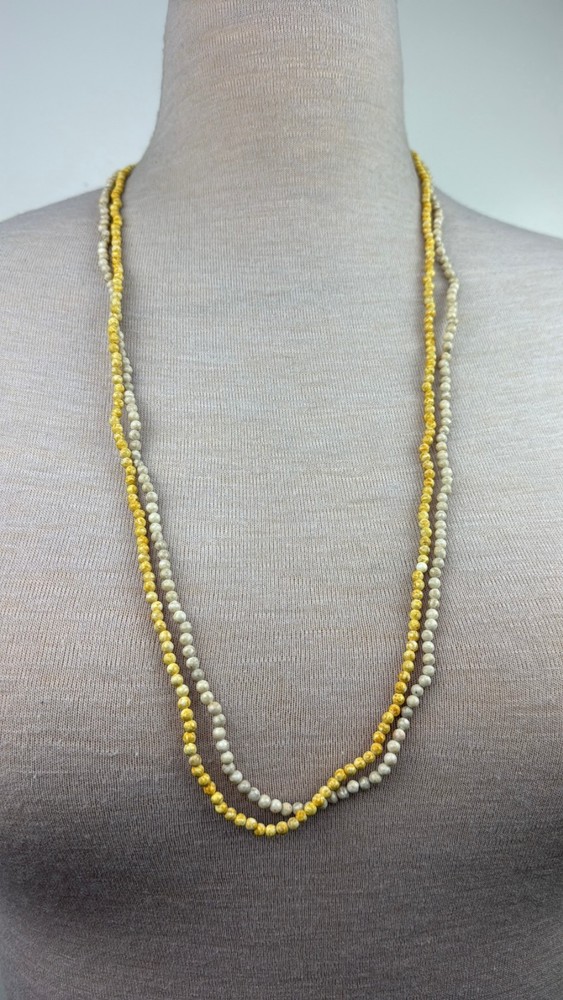 Two Strands Stone Round Beads - Beige & Yellow - Pullover - 35"