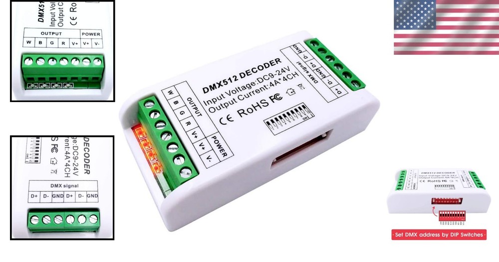 Mini 4 Channel DMX Decoder - RGBW LED Strip Controller for Custom Lighting