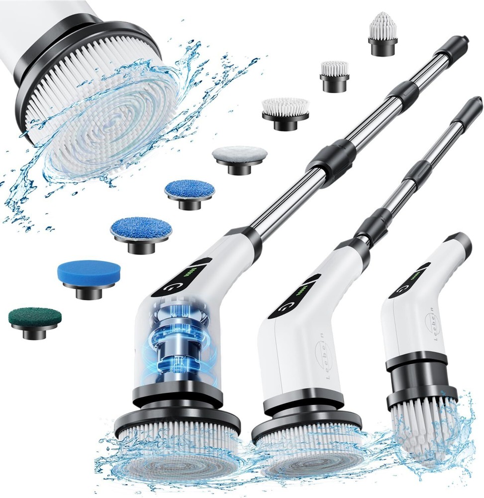 Power Scrubber with 8 Replaceable Brush Heads Rechargeable Removable Handle