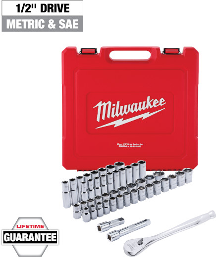 Milwaukee 48-22-9010 47pc 1/2" Drive Metric & SAE Ratchet and Socket Set