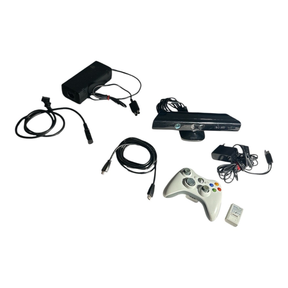 OEM Xbox 360 S AC Adapter, Kinect Sensor Bar, Controller, Nyko Battery, Cable