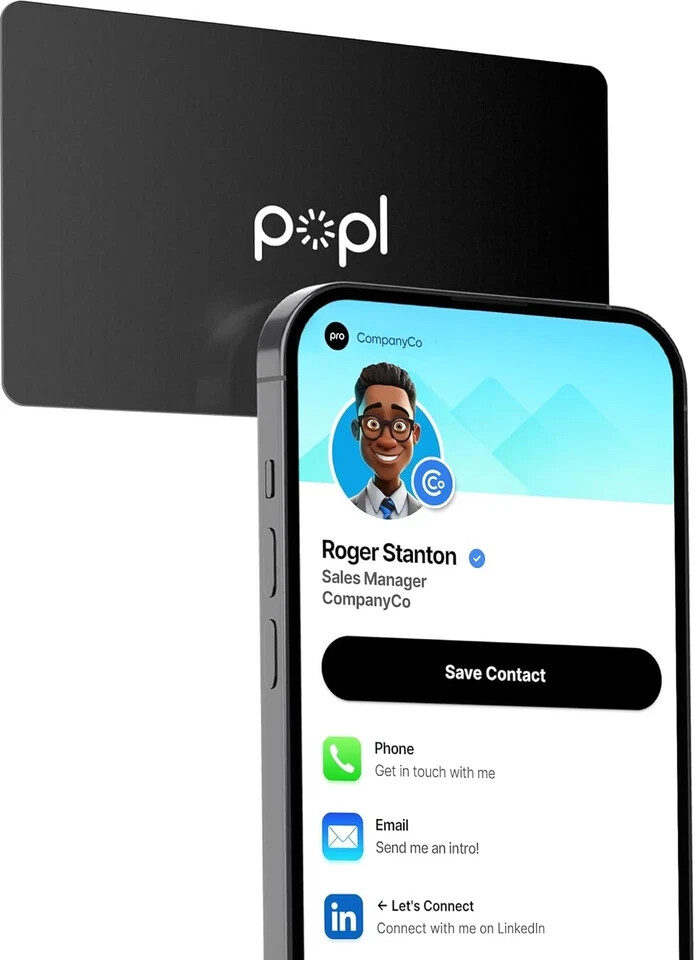 Popl Digital Business Card - Smart NFC Networking - Tap to Share - Black