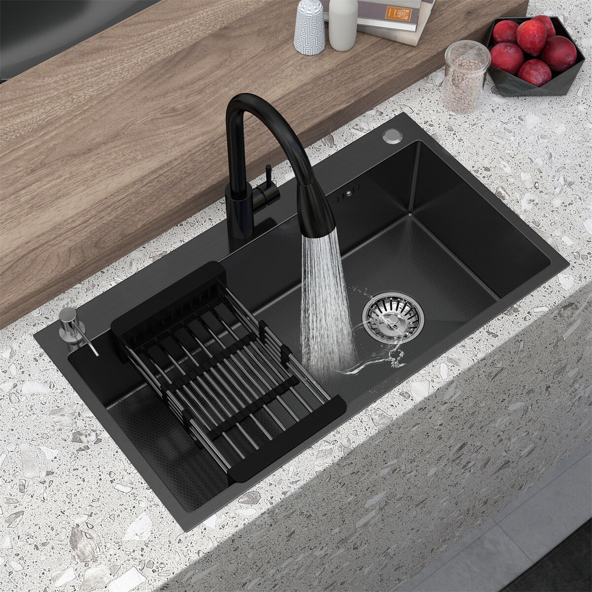 28"/30"/32" Drop In Kitchen Sink Stainless Steel Single Bowl Top Mount Black