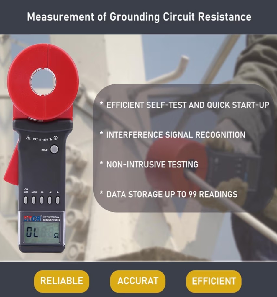 ETCR2100A+ Digital Clamp Ground Earth Resistance Meter Tester 0.01-200Ω