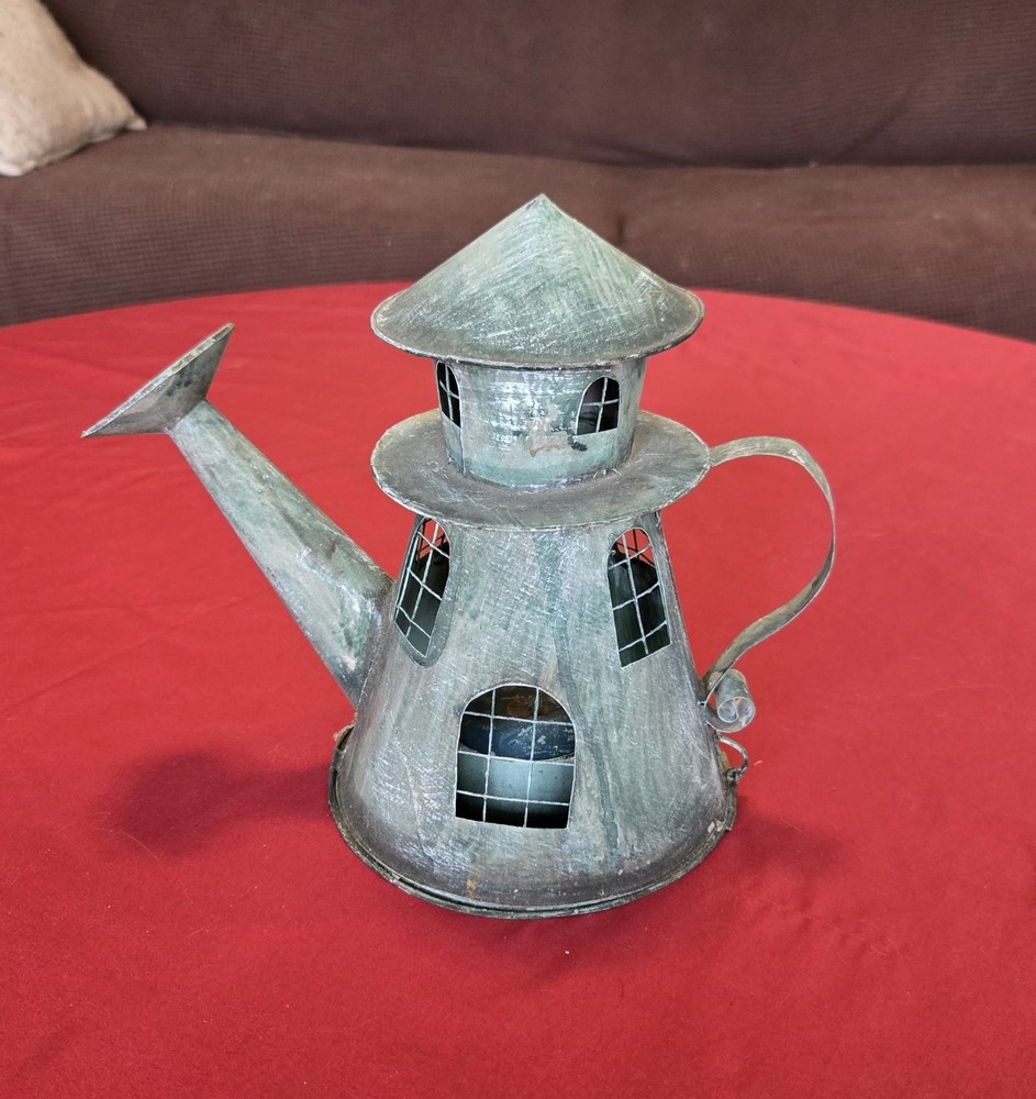 Rustic Lighthouse Watering Can Candle Holder Décor