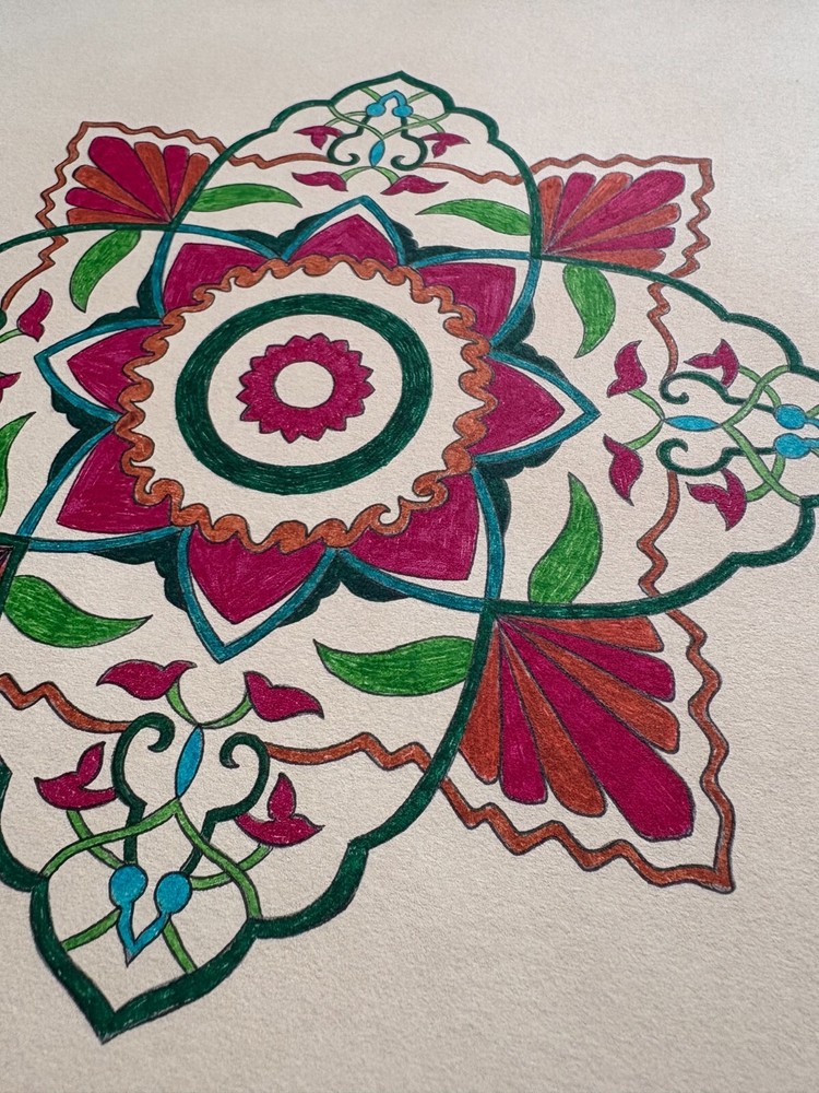 Original Art-Drawing-Circular Pattern-Rosette-mandala -9" x 12" A4 - Artwork