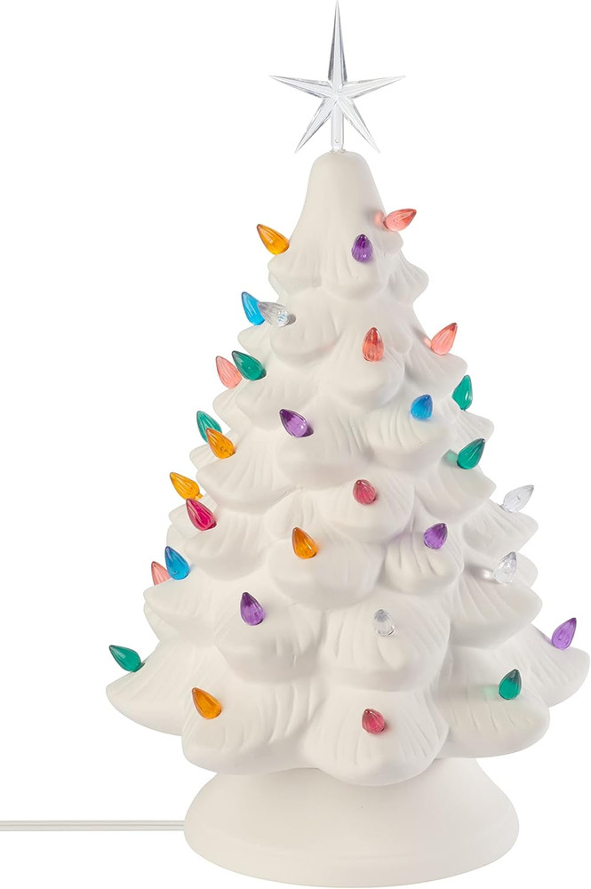 Ready to Paint Ceramic Bisque, Large 15.5" Christmas Tree & Base - Light Up! - E