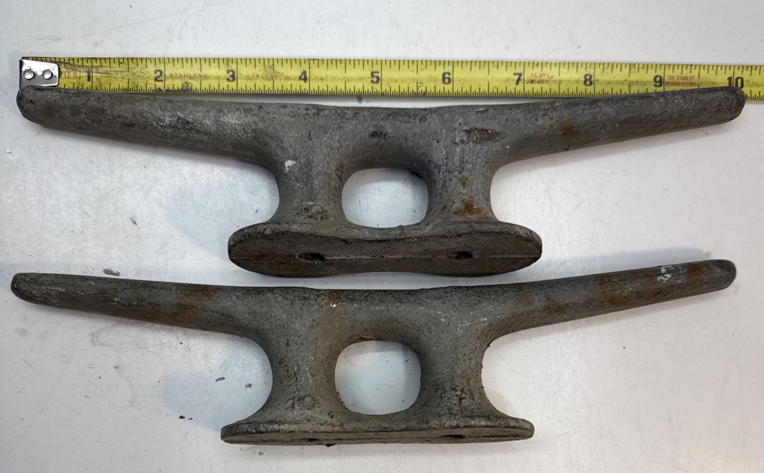 Lot of 2 VINTAGE Large GALV. CAST IRON BOAT - DOCK CLEAT, 10" long.