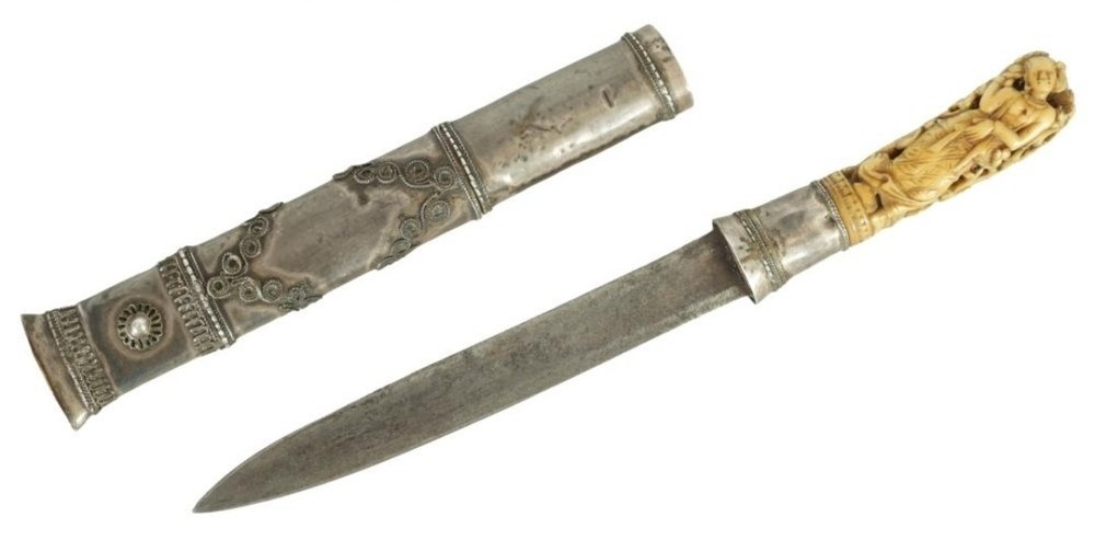 Antique Dagger Knife With Silver Sheath