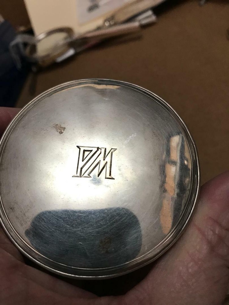 900 SILVER DESK Tornotti Round Box Monogrammed