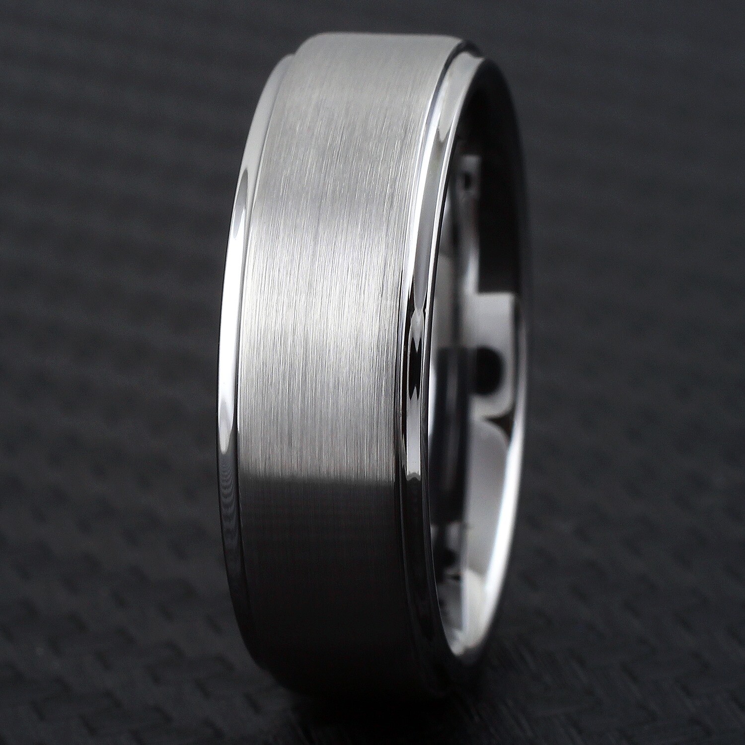 8mm Tungsten Men's Ring Brushed Center Step Edge Wedding Band