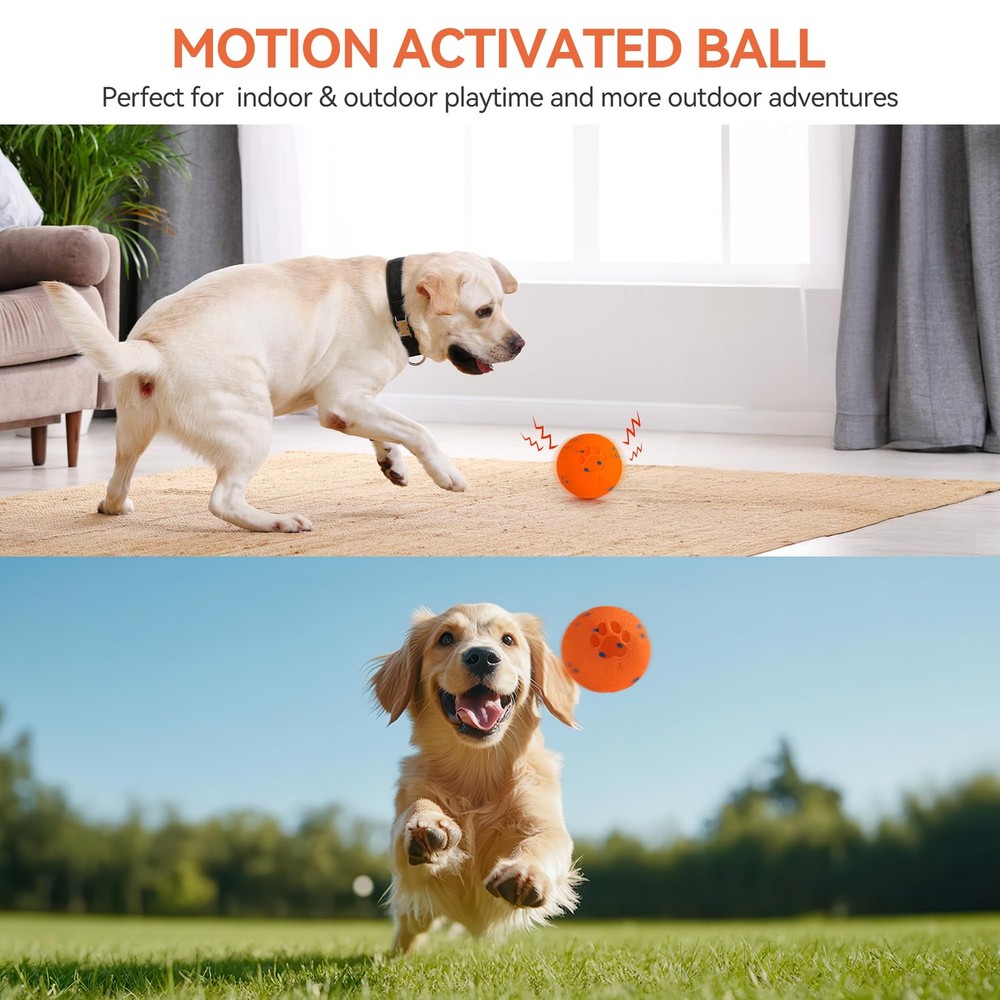 Interactive Dog Toy, Smart Moving Ball with 2 Play Modes, E-TPU Material, USB...