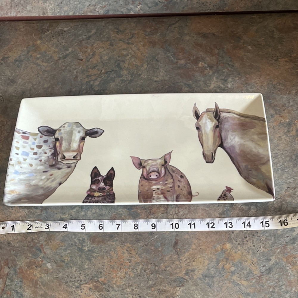 Greenbox Eli Halpin Rectangular Ceramic Animal Platter Dishwasher Safe 15x7in