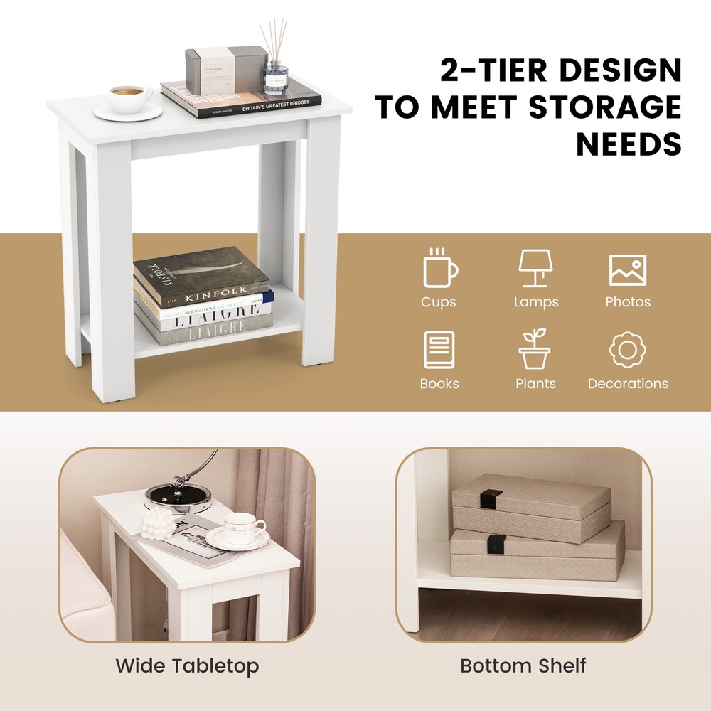 2 PCS 2-Tier End Table Modern Sofa Bedside Compact Nightstand w/ Storage Shelf