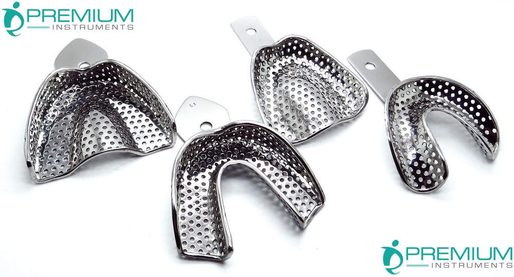 4 Pcs Dental Impression Perforated Large Trays Upper Lower Instruments
