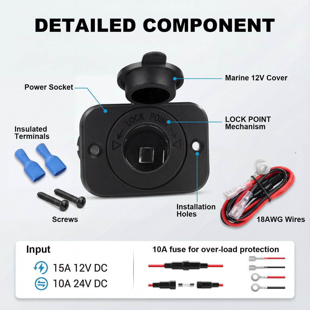 2 Pack 12V Cigarette Lighter Socket, DC Waterproof Female Power Outlet Socket Re