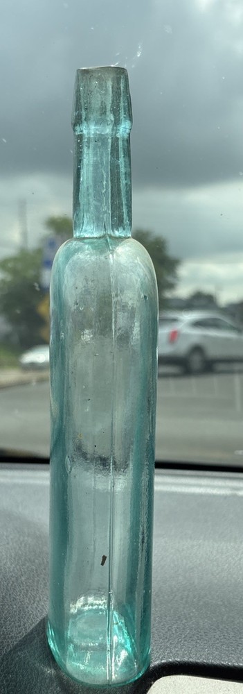 9” Nice Antique Aqua Blue Flask Bottle
