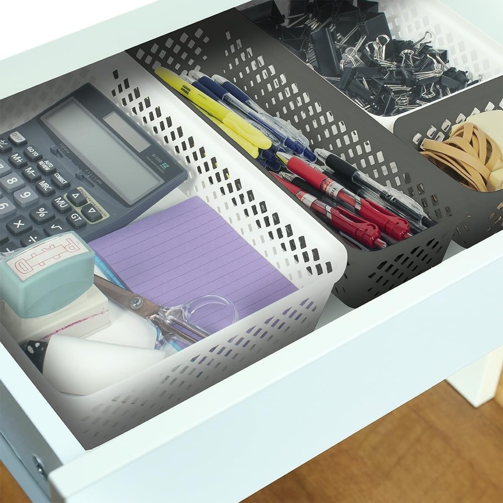 Glad Plastic Storage Basket Set - Multipurpose Drawer Trays, Medium, Grey